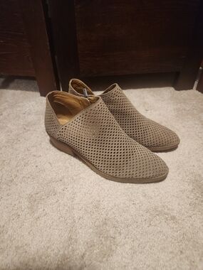 Lucky Brand Taupe Perforated Ankle Booties